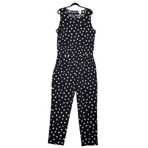 Chicos Womens Scattered Dots Annie Jumpsuit Size Large‎ Black White Polka Dot